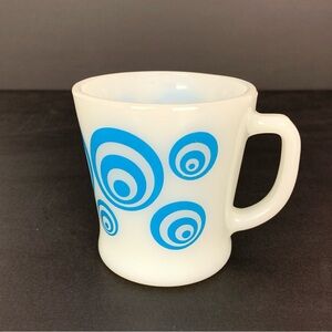 Fire King Mug Bullseye Swirls White Blue Vtg Anchor Hocking Made USA Handle
